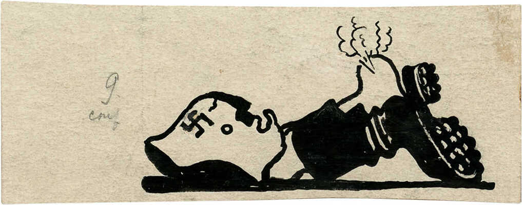 Титов Ярослав Викторович. Карикатура для фронтовой газеты и пробный оттиск 